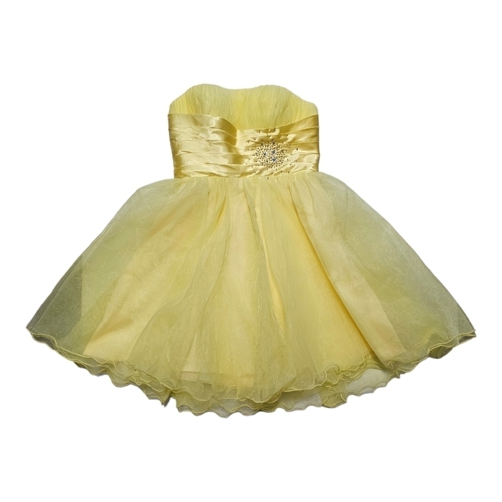 Butter Yellow Beaded Sequin Corset Dress Size 10 Detailed Back Formal